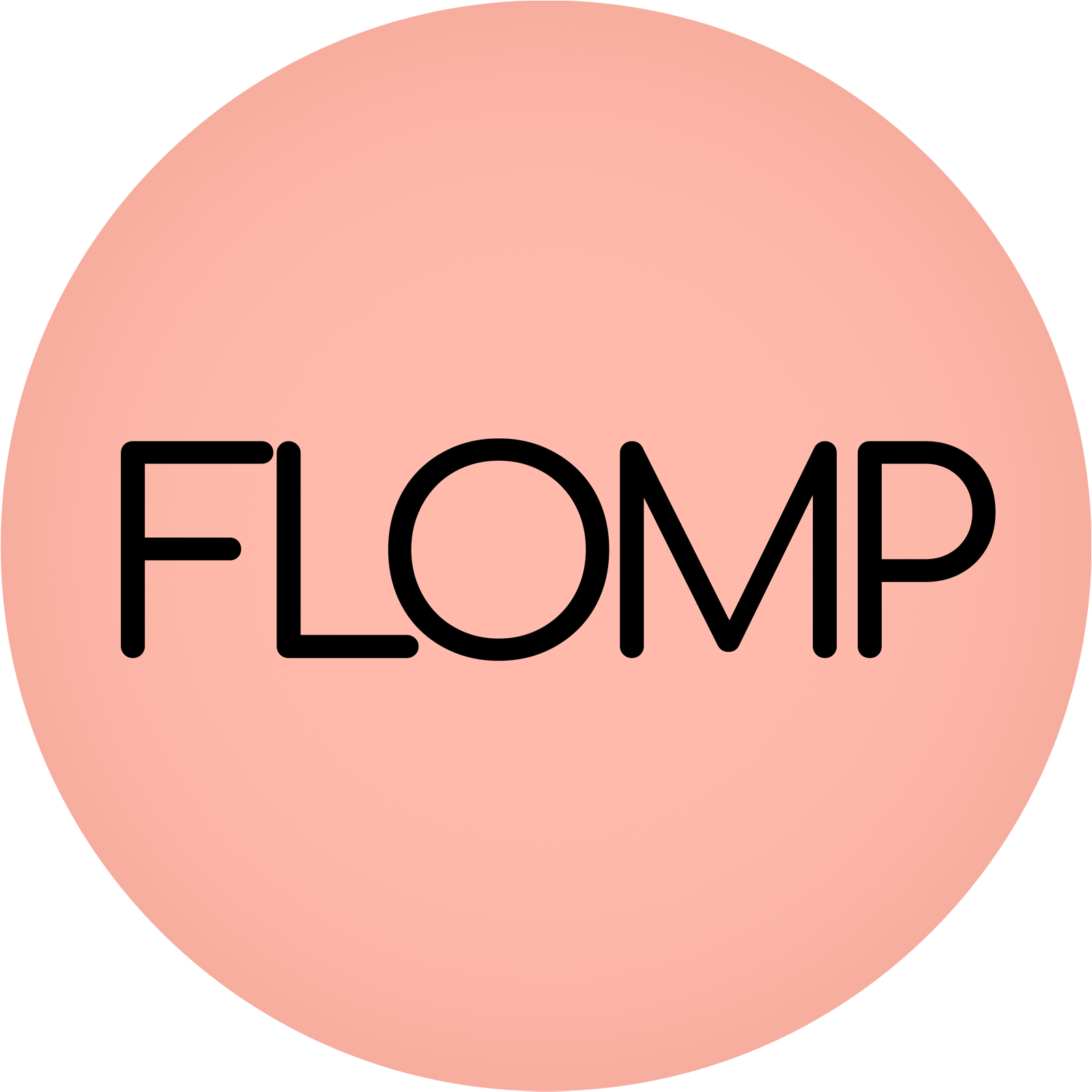 The Flomp logo - a pink circle with the word FLOMP written in it.